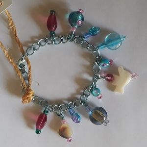 Handmade MOP Charm bracelet OOAK vintage glass beads and MOP shell beads Dove
